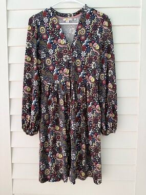 Boden Floral Print Long Sleeve Mini Dress Size US 2 Boho Retro